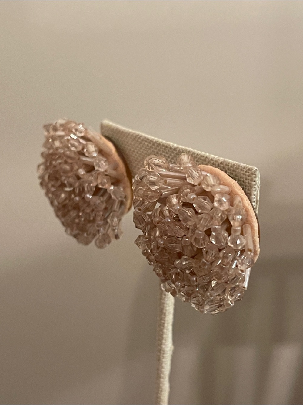 Vintage Beaded Cluster Earrings - Blush Colored Beaded Pom Pom Earrings - Picture 7 of 13